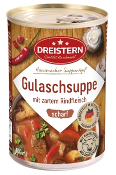 Deftige Gulaschsuppe - mit zartem Rindfleisch - würzig - scharf, 400 Gramm